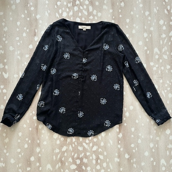 LOFT Navy Floral Blouse Size S - Picture 1 of 4